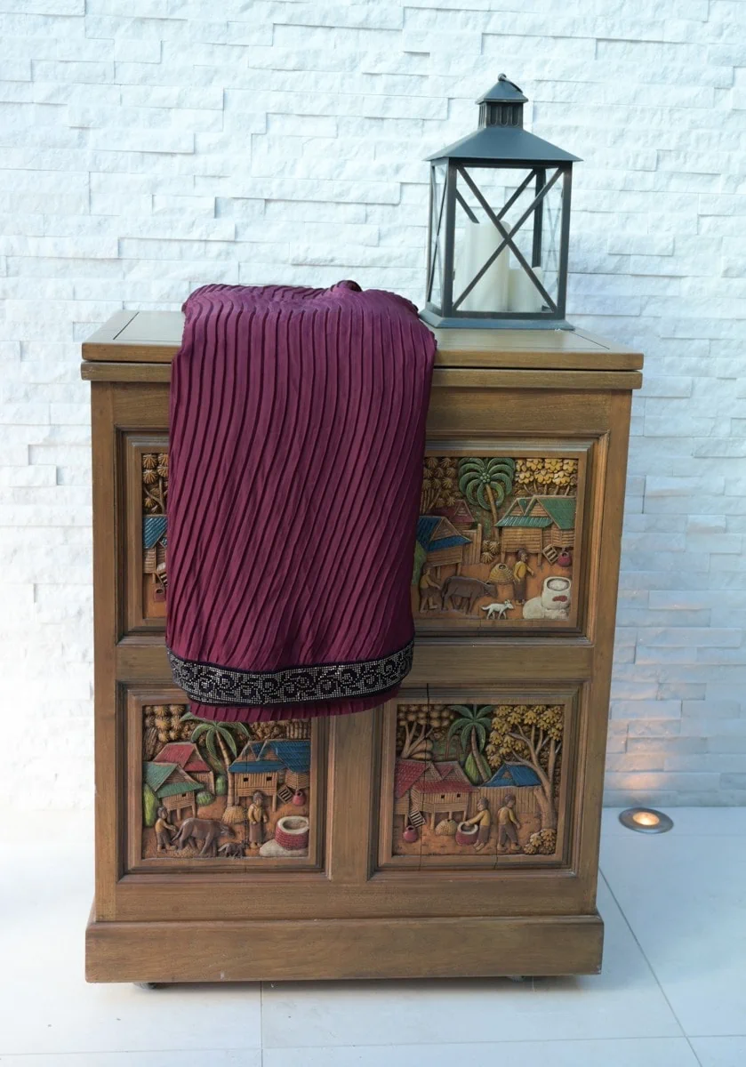 Maroon Sunset Crushed Satin Silk Saree