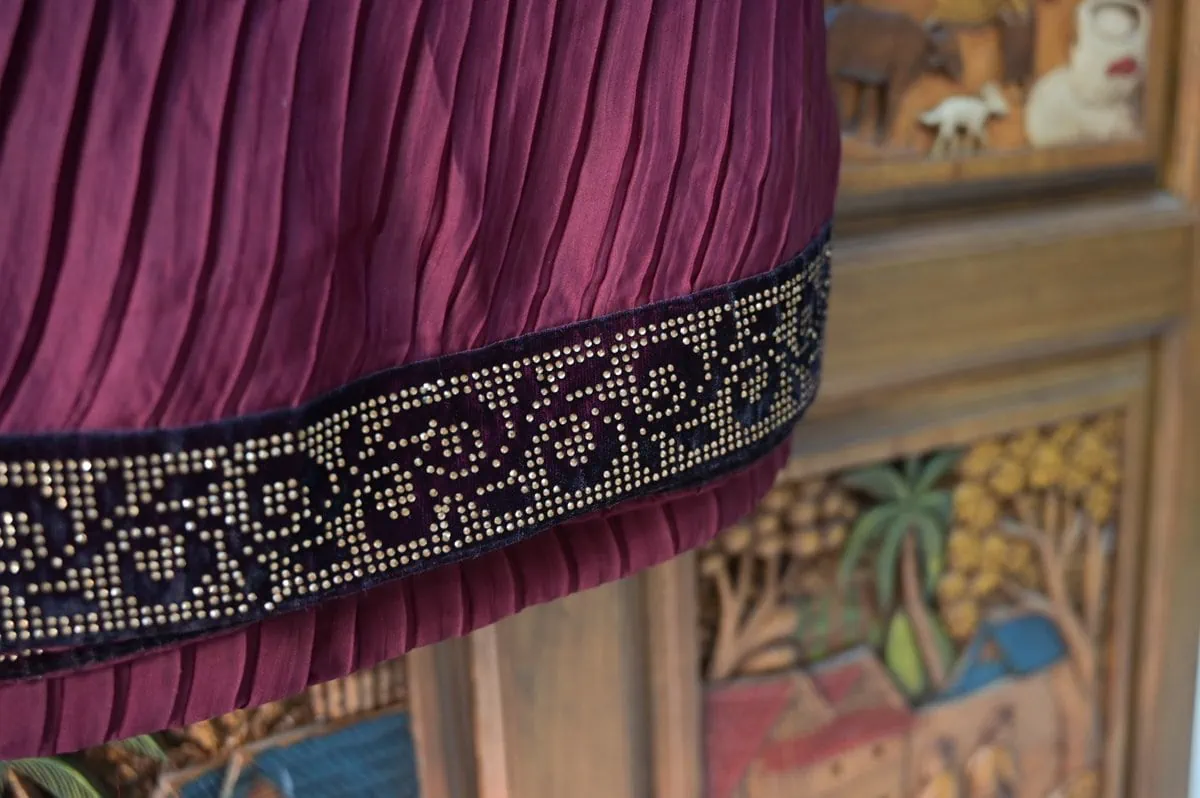 Maroon Sunset Crushed Satin Silk Saree - Detail